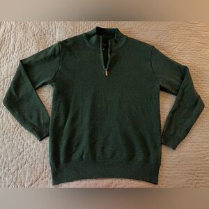 Six Lincoln New York Men's Forest Green 1/4 Zip-Up Sweater Large Holiday Preppy